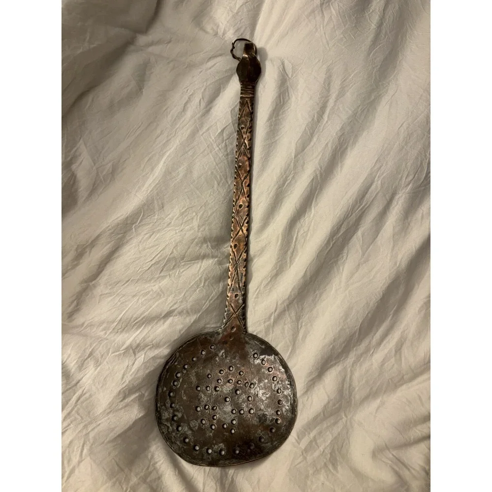 Copper Slotted Spoon - 18 Inches Long With Beautiful Detail On Handle!